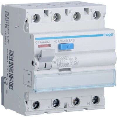 Accesorio de caja eléctrica Hager CPA440J - 4P 40A 0,3A Tipo A Accesorio de caja eléctrica Hager CPA440J - 4P 40A 0,3A Tipo A