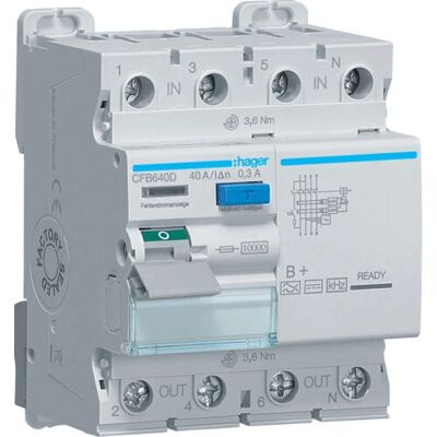 Hager CFB640D disjoncteur différentiel - 4P 40A 300mA B - Publicité Hager CFB640D disjoncteur différentiel - 4P 40A 300mA B - Publicité