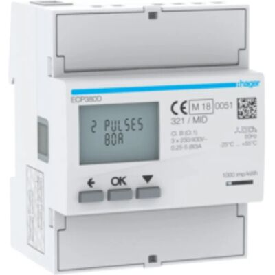 Hager ECP380D energiemeter - 3-fas, 80A, MID Hager ECP380D energiemeter - 3-fas, 80A, MID