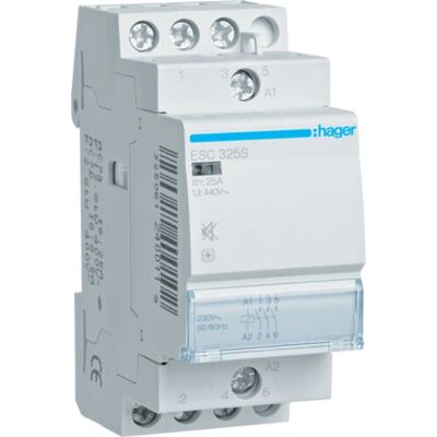 Hager ESC325S Kontaktor - Tichý, 25A, 3NO, 230V Hager ESC325S Kontaktor - Tichý, 25A, 3NO, 230V