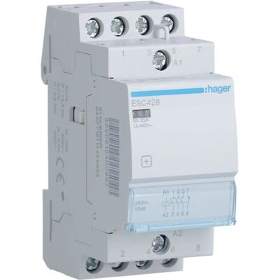 Hager ESC428 - Modulares Schütz 25A 3NO + 1NC - IP20 - 60mm Hager ESC428 - Modulares Schütz 25A 3NO + 1NC - IP20 - 60mm