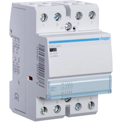 Hager ESC441 Relé Eléctrico - 4 NO Contatos - 400V - Montagem compacto em DIN Hager ESC441 Relé Eléctrico - 4 NO Contatos - 400V - Montagem compacto em DIN
