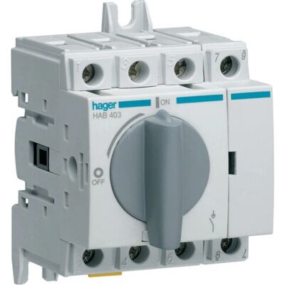 Hager HAB403 Elektrische Gehäusezubehör - 4P 32A Hauptschalter Hager HAB403 Elektrische Gehäusezubehör - 4P 32A Hauptschalter