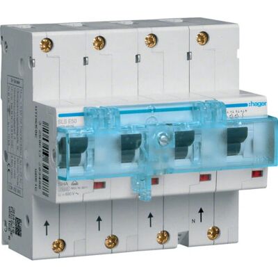 Hager HTN650E Leitungsschutzschalter - IP20, 50A, 4-polig, DIN-Schiene Hager HTN650E Leitungsschutzschalter - IP20, 50A, 4-polig, DIN-Schiene