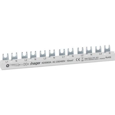 Hager KDS563A Barres de phase blanches - 12 modules, 63A, 3 phases - Publicité Hager KDS563A Barres de phase blanches - 12 modules, 63A, 3 phases - Publicité