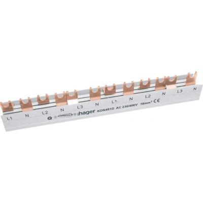 Hager KDN451D Faseschiene 3-fasig, 4P, 16mm², 80A, 12 Modules - Busbar Hager KDN451D Faseschiene 3-fasig, 4P, 16mm², 80A, 12 Modules - Busbar