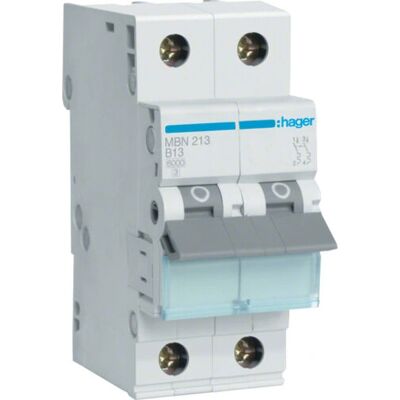 Hager MBN213 - Leitungsschutzschalter 2-pol. B-13A, 6kA Hager MBN213 - Leitungsschutzschalter 2-pol. B-13A, 6kA