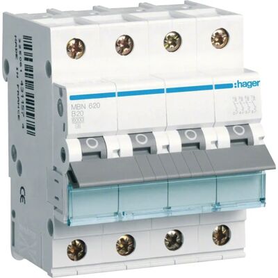 Hager MBN620 - Leitungsschutzschalter 3P+N, B-20A, 6kA - Schutz elektrischer Anlagen Hager MBN620 - Leitungsschutzschalter 3P+N, B-20A, 6kA - Schutz elektrischer Anlagen