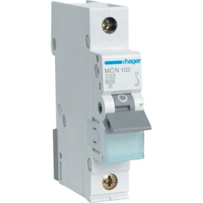 Hager MCN102 Leitungsschutzschalter - 2A, C-Typ, 1 Modul Hager MCN102 Leitungsschutzschalter - 2A, C-Typ, 1 Modul