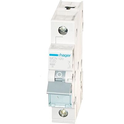 Hager MCN120 Gray 20A 1-Pole Circuit Breaker - Circuit Breaker Hager MCN120 Gray 20A 1-Pole Circuit Breaker - Circuit Breaker