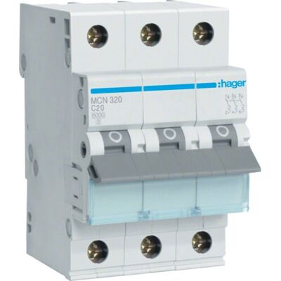 Hager MCN320 Disjoncteur 3 pôles - 20A - 6kA - Publicité Hager MCN320 Disjoncteur 3 pôles - 20A - 6kA - Publicité