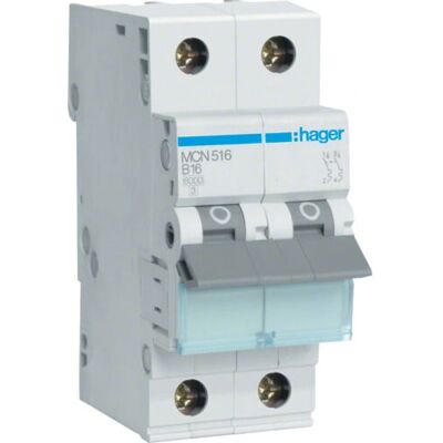 Hager MCN516 Leitungsschutzschalter 2P - 16A, C-16A, IP20 Hager MCN516 Leitungsschutzschalter 2P - 16A, C-16A, IP20