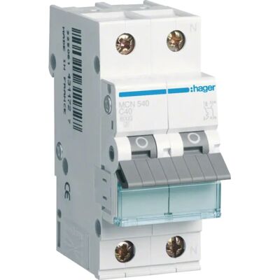 Hager MCN540 Schutzschalter - 1P+N - 6kA - 40A - IP20 Hager MCN540 Schutzschalter - 1P+N - 6kA - 40A - IP20