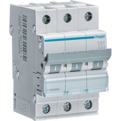 Hager MCN325E 3P Överströmsskyddsbrytare - Elektrisk skåpfäste Hager MCN325E 3P Överströmsskyddsbrytare - Elektrisk skåpfäste