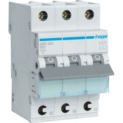 Hager MBS363 Leitungsschutzschalter - 3-polig - 63A - IP20 - DIN-Montage Hager MBS363 Leitungsschutzschalter - 3-polig - 63A - IP20 - DIN-Montage