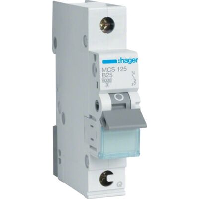 Hager MCS125 Interruptor de protección - 25A, Tipo C, 1 Módulo Hager MCS125 Interruptor de protección - 25A, Tipo C, 1 Módulo