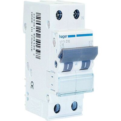 Interruttore 16A 1P+N Hager - 2 Moduli Interruttore 16A 1P+N Hager - 2 Moduli