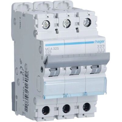 Hager MCA325 3P 25A C Curve 6kA Breaker Hager MCA325 3P 25A C Curve 6kA Breaker
