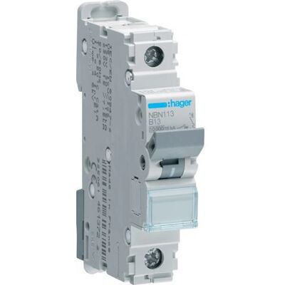 Hager NBN113 Schutzschalter - 1 Modul, 13A, B-13A, 10kA, 400V - Schutzschalter Hager NBN113 Schutzschalter - 1 Modul, 13A, B-13A, 10kA, 400V - Schutzschalter