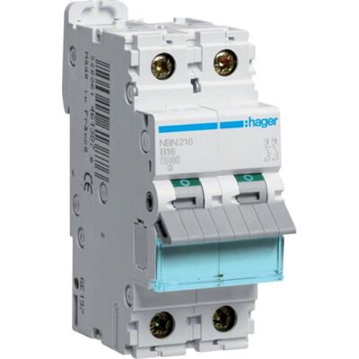 Hager NBN216 Leitungsschutzschalter - 2P, 16A, 10kA - IP20 Hager NBN216 Leitungsschutzschalter - 2P, 16A, 10kA - IP20