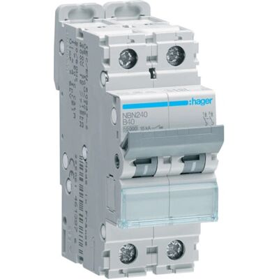 Hager NBN240 2-poliger Leitungsschutzschalter - B-40A, 10kA Hager NBN240 2-poliger Leitungsschutzschalter - B-40A, 10kA