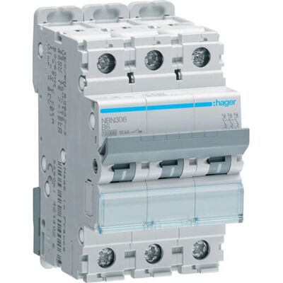 Hager NBN306 - 3-poliger Leitungsschutzschalter - 6A - 10kA - IP20 Hager NBN306 - 3-poliger Leitungsschutzschalter - 6A - 10kA - IP20