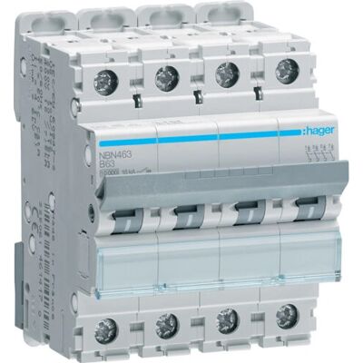Hager NBN463 4-poliger Leitungsschutzschalter B-63A 10kA Hager NBN463 4-poliger Leitungsschutzschalter B-63A 10kA