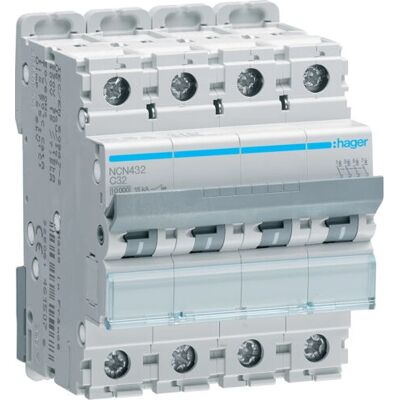 Hager NCN432 Elektronikzubehör - LS-Schalter 4P 10kA C-32A Hager NCN432 Elektronikzubehör - LS-Schalter 4P 10kA C-32A
