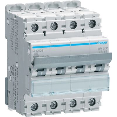 Hager NCN625 Leitungsschutzschalter - 3P+N, 25A, 10kA, IP20 Hager NCN625 Leitungsschutzschalter - 3P+N, 25A, 10kA, IP20