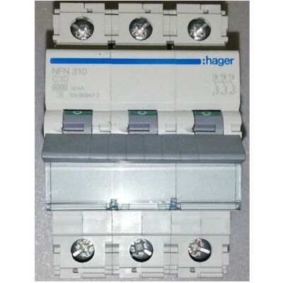 Hager 462827 Disjoncteur - 3P 10A 6/10kA - Gris - Publicité Hager 462827 Disjoncteur - 3P 10A 6/10kA - Gris - Publicité