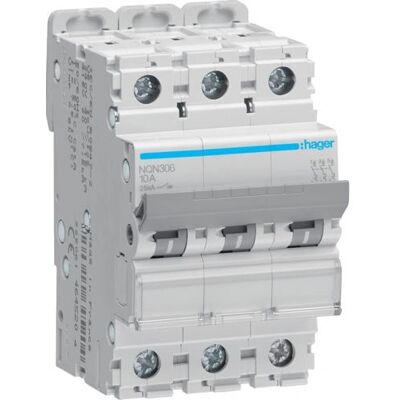Hager NQN306 3-poliger Leitungsschutzschalter - Typ B - 3 Module Hager NQN306 3-poliger Leitungsschutzschalter - Typ B - 3 Module