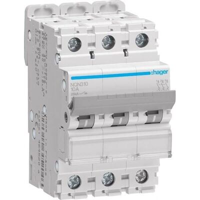 Hager NQN310 - 3-poliger Schutzschalter B-10A - IP20 Hager NQN310 - 3-poliger Schutzschalter B-10A - IP20