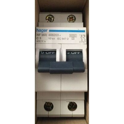 Hager NF203 2-Pole Circuit Breaker - 10kA C Curve Hager NF203 2-Pole Circuit Breaker - 10kA C Curve