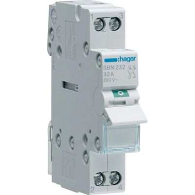 Hager SBN232 - Interruptor Bipolar - 32A - 230V - Montaje en DIN - Accesorio de caja eléctrica Hager SBN232 - Interruptor Bipolar - 32A - 230V - Montaje en DIN - Accesorio de caja eléctrica