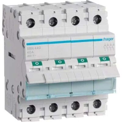 Hager SBN440 Isolating Switch Disconnector - 40A, 4P, 400V AC Hager SBN440 Isolating Switch Disconnector - 40A, 4P, 400V AC