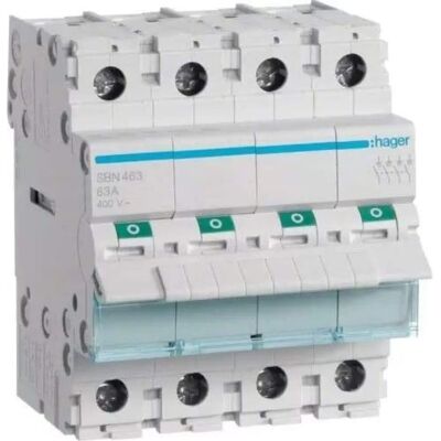 Hager SBN463 - Interruptor de aislamiento 4P - 63A - 440V Hager SBN463 - Interruptor de aislamiento 4P - 63A - 440V
