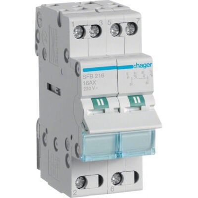 Hager SFB216 Elektrische Gehäusezubehör - 2-poliger Schalter 16A Hager SFB216 Elektrische Gehäusezubehör - 2-poliger Schalter 16A