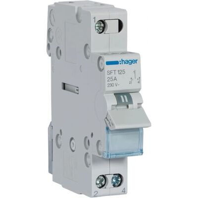 Interruptor Modular Hager SFT125 - 25A, I-0-II, Montagem em Trilho DIN Interruptor Modular Hager SFT125 - 25A, I-0-II, Montagem em Trilho DIN