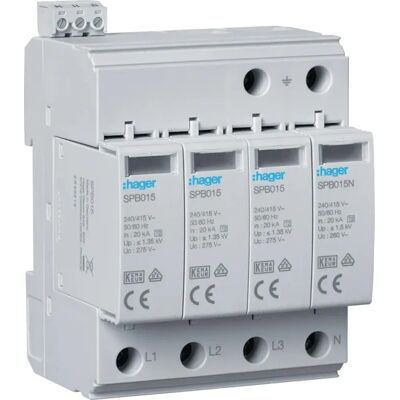 Hager Überspannungsschutz - SPB415 - 4P 40kA Typ 2 für TT/TNS-Systeme Hager Überspannungsschutz - SPB415 - 4P 40kA Typ 2 für TT/TNS-Systeme