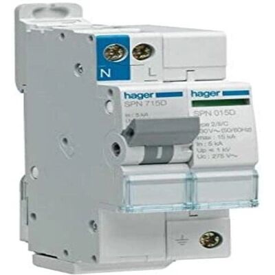 Hager SPN715D Parafoudre - 2P Prise 15kA Type 2 Indicateur Fin de Vie - Publicité Hager SPN715D Parafoudre - 2P Prise 15kA Type 2 Indicateur Fin de Vie - Publicité