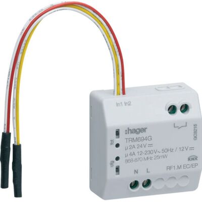 Hager TRM694G - Funk UP Schaltaktor 1-f.Binär 2-f.230V - Steckdose Hager TRM694G - Funk UP Schaltaktor 1-f.Binär 2-f.230V - Steckdose