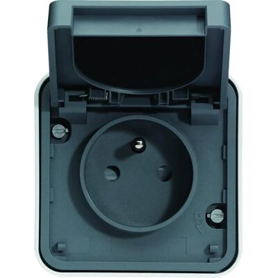 Hager Gray Waterproof Outdoor Electrical Outlet - 2P+T IP55 Hager Gray Waterproof Outdoor Electrical Outlet - 2P+T IP55