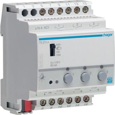 Hager TX211A - 3-Gang KNX Dimmerschalter - Steckdose Hager TX211A - 3-Gang KNX Dimmerschalter - Steckdose