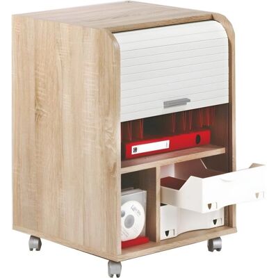 GAETAN Armoire de rangement avec serrure - Chêne et blanc - Mobilier de bureau - Publicité GAETAN Armoire de rangement avec serrure - Chêne et blanc - Mobilier de bureau - Publicité