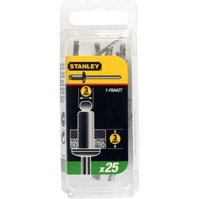 Stanley 1-PAA42T Rivets en aluminium - 3x3 mm - 25 pièces - Publicité Stanley 1-PAA42T Rivets en aluminium - 3x3 mm - 25 pièces - Publicité