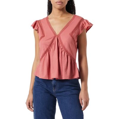 Morgan Dera Rosa Dunkel Top V-Hals Spitzen - T-Shirt / Poloshirt Morgan Dera Rosa Dunkel Top V-Hals Spitzen - T-Shirt / Poloshirt