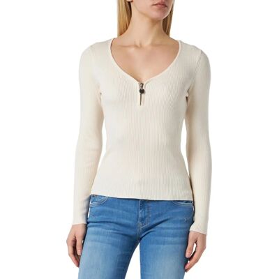 Morgan MBANZA Długi rękaw biały V-neck z zamkiem - Sweter / T-shirt Morgan MBANZA Długi rękaw biały V-neck z zamkiem - Sweter / T-shirt