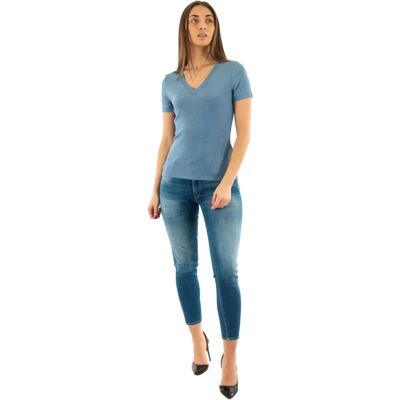Morgan DIWI Blau V-Ausschnitt Kurzarm Polyester T-Shirt - Damen Morgan DIWI Blau V-Ausschnitt Kurzarm Polyester T-Shirt - Damen