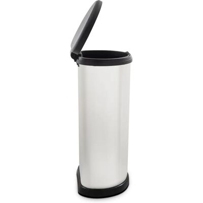 Curver - Metal Effect One Touch Deco Bin - Silver - 40 L Curver - Metal Effect One Touch Deco Bin - Silver - 40 L