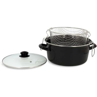 MENASTYL Friteuse en acier émaillé 26cm - Bord en chrome, couvercle et panier - Tous feux - Publicité MENASTYL Friteuse en acier émaillé 26cm - Bord en chrome, couvercle et panier - Tous feux - Publicité